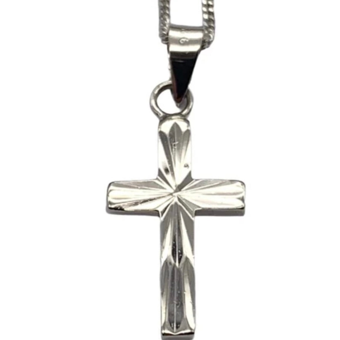 Sterling Silver Diamond Cut Cross Pendant Necklace