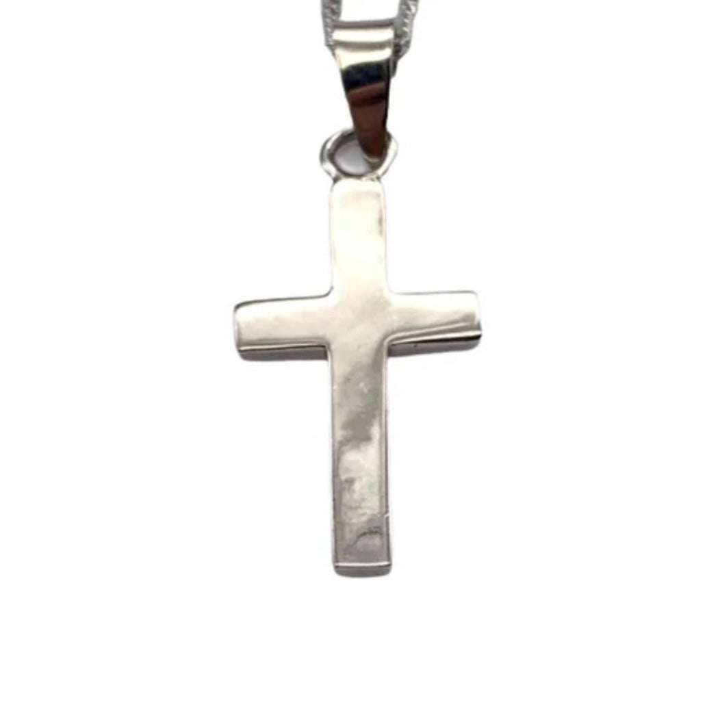 Sterling Silver Diamond Cut Cross Pendant Necklace