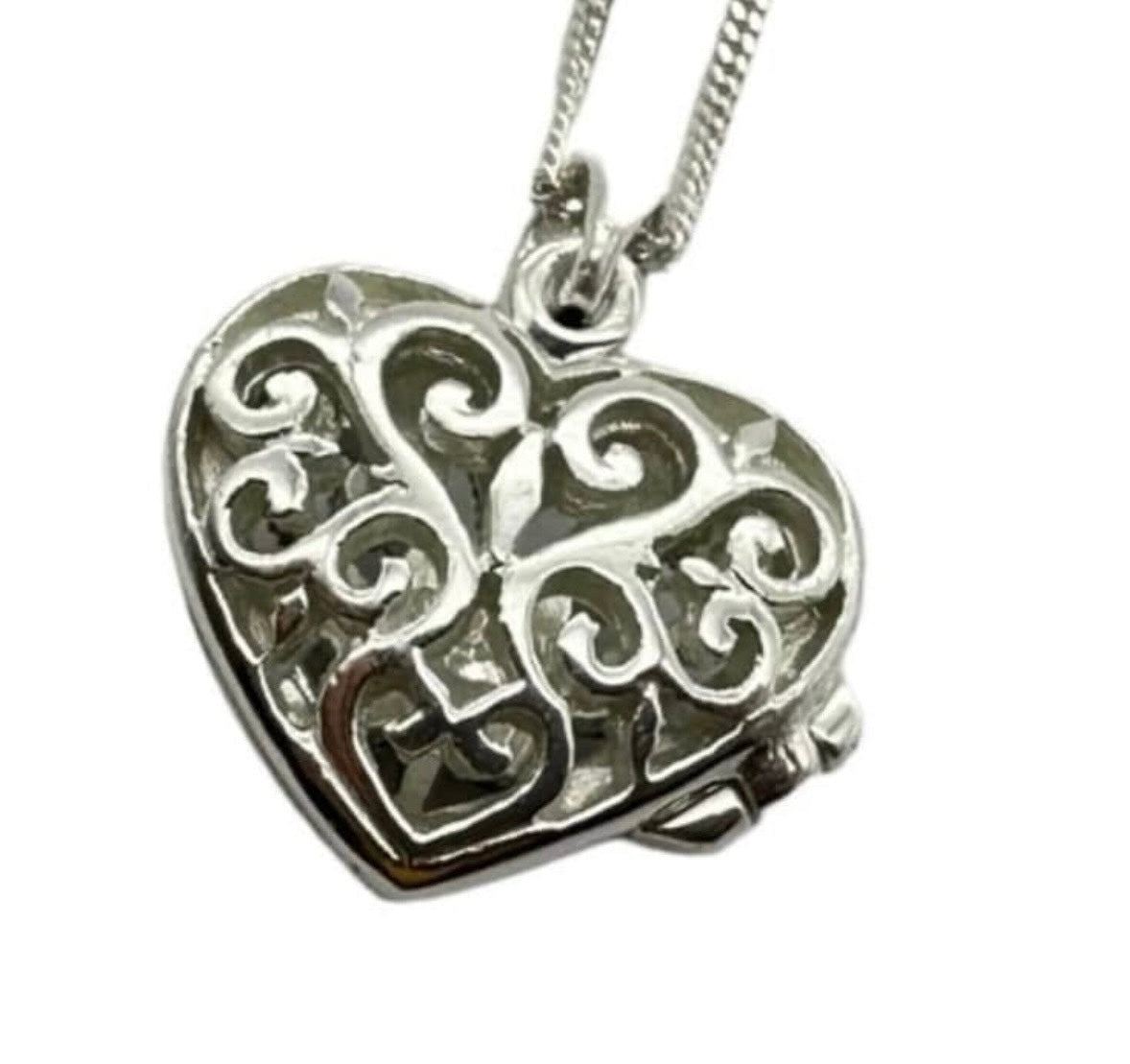 Sterling Silver Love Heart Locket with Marcasite Stones Pendant with Sterling 18 Inch Necklace