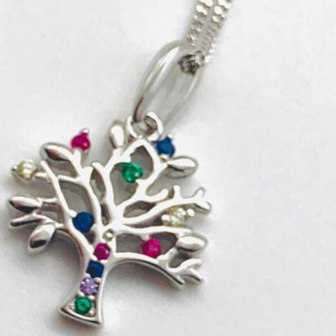 Sterling Silver Multi Cubic Zirconia Tree of Life Pendant Necklace