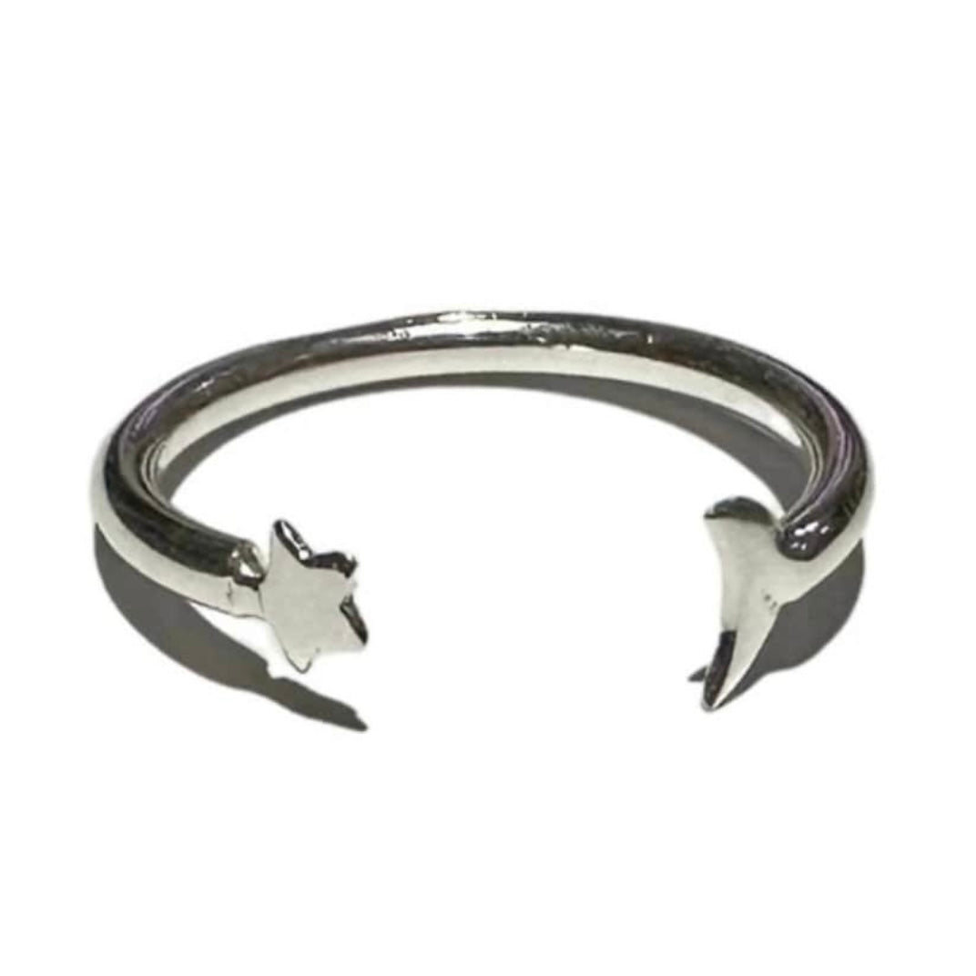 Sterling Silver Open Adjustable Moon and Star Ring