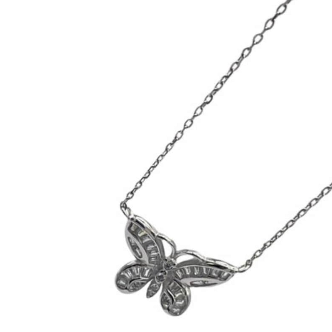 Sterling Silver Rhodium Plated Butterfly Design Necklace with Clear Cubic Zirconia Stones