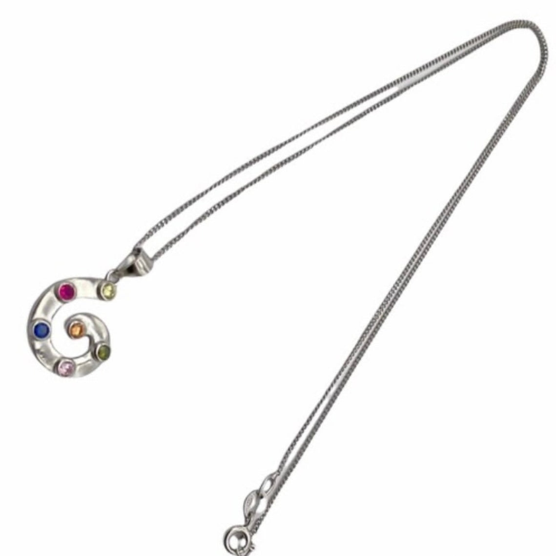 Sterling Silver Swirl Design Pendant Necklace with Jonquil, Fucshia, Sapphire, Rose, olivine & Topaz Cubic Zirconia Stone