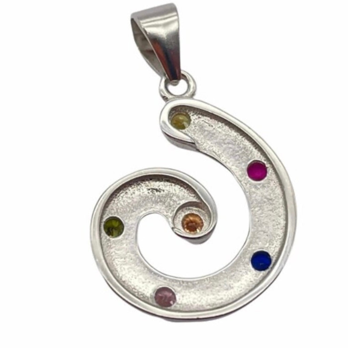 Sterling Silver Swirl Design Pendant Necklace with Jonquil, Fucshia, Sapphire, Rose, olivine & Topaz Cubic Zirconia Stone