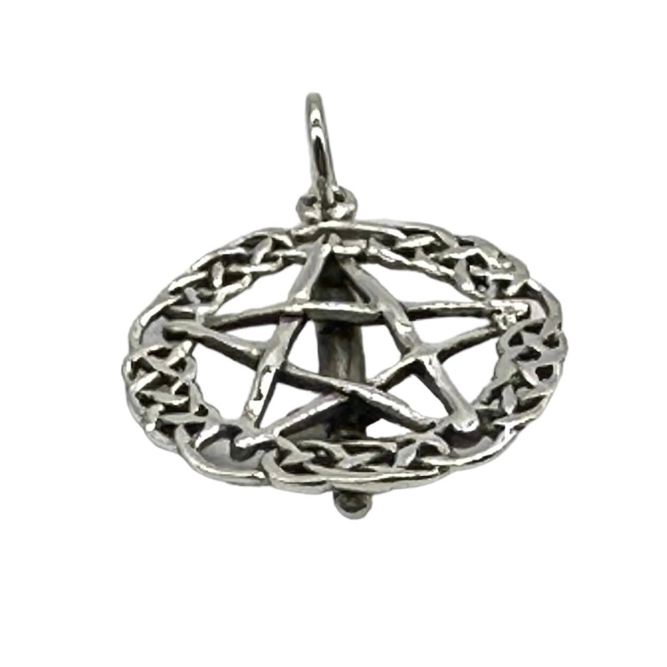 Witches Athame Pentacle Pendant within a Celtic Circle in 925 Sterling Silver