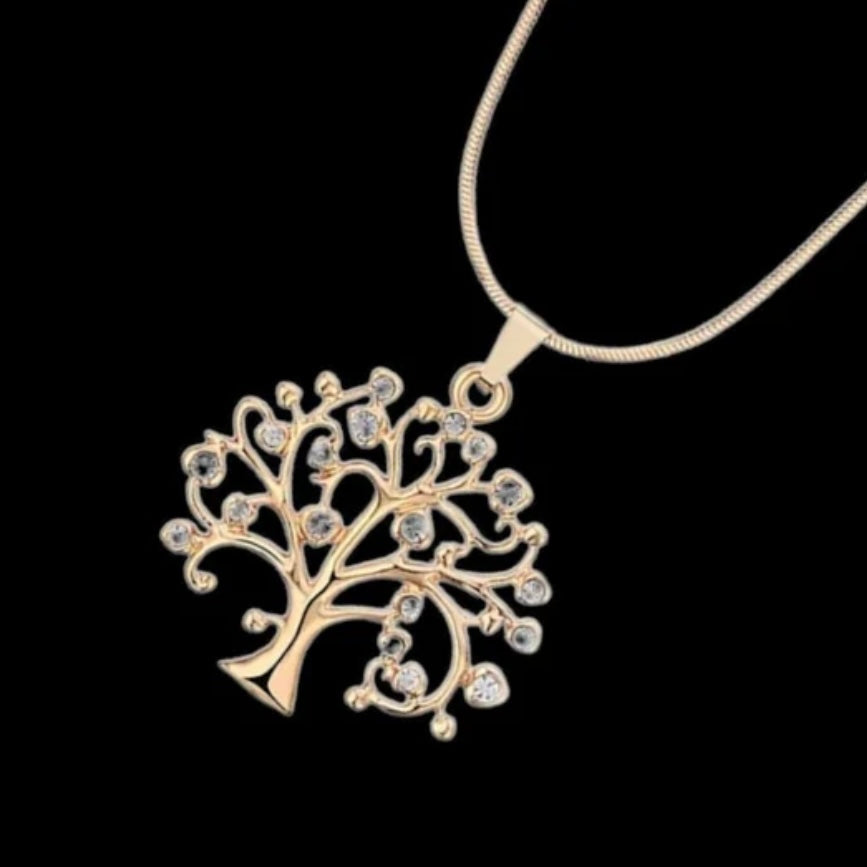 Tree of Life Crystal Stainless Steel Pendant Necklace Choker Available in 3 Colours