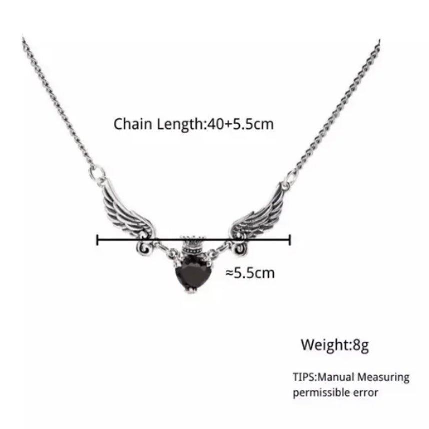 Angel Wings Heart Black Zircon Pendant Necklace