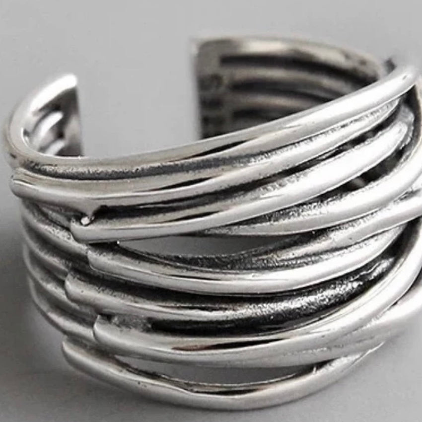 Beautiful Silver Colour Multilayer Line Ring