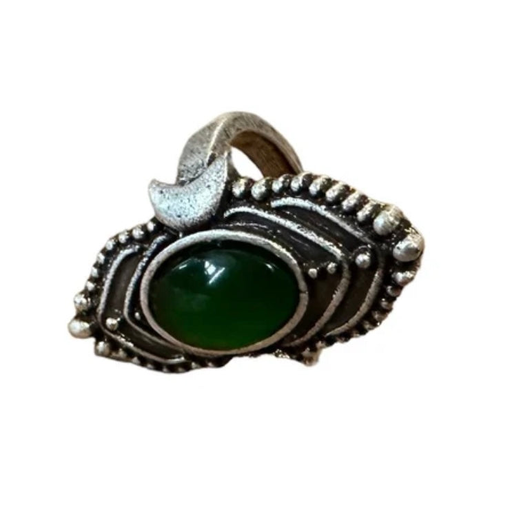 Gothic Witch Pagan Green Stone Silver Colour Ring