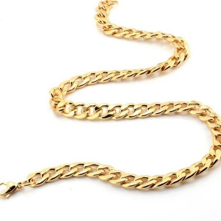 Necklace and Bracelet 8mm Miami Cuban Link Chain Stainless Steel Hip Hop Necklace & Bracelet Set