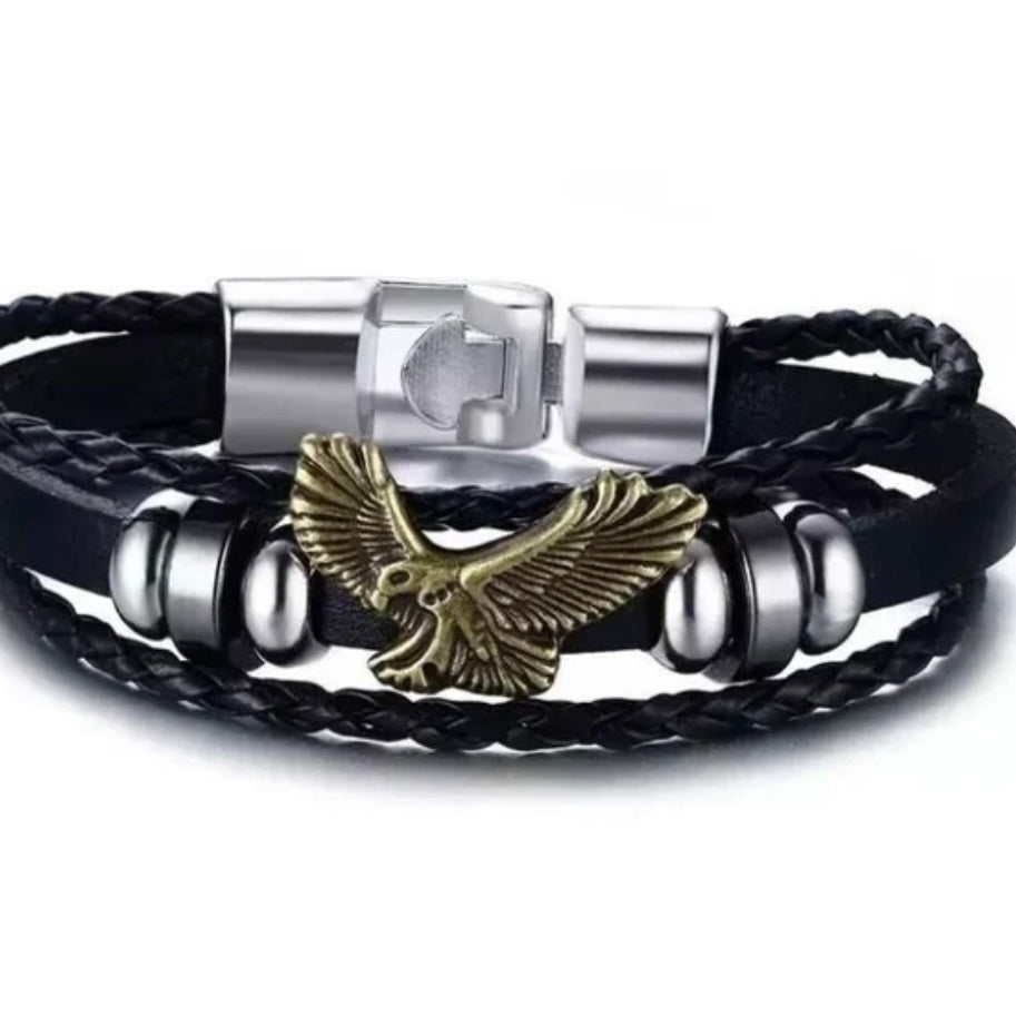 Lucky Vintage Leather Charm Bracelets with Eagle Leaf or Feather Charm