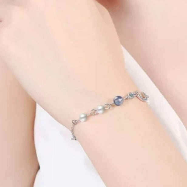 Moonstone Pearl Star Moon Clover Charm Bangle Bracelet