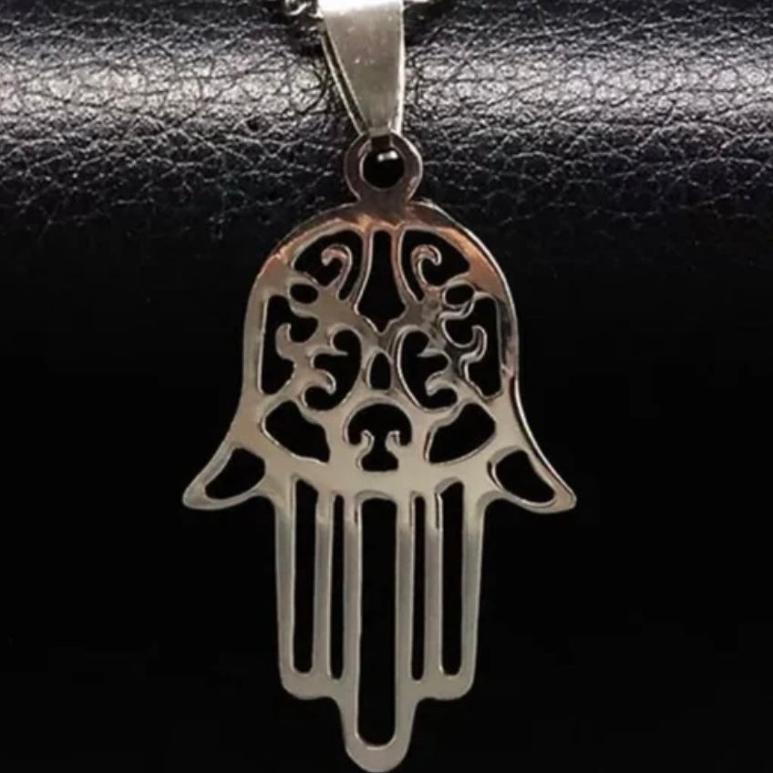 Stainless Steel Hamsa Hand Pendant Necklace in Gold or Silver Colour