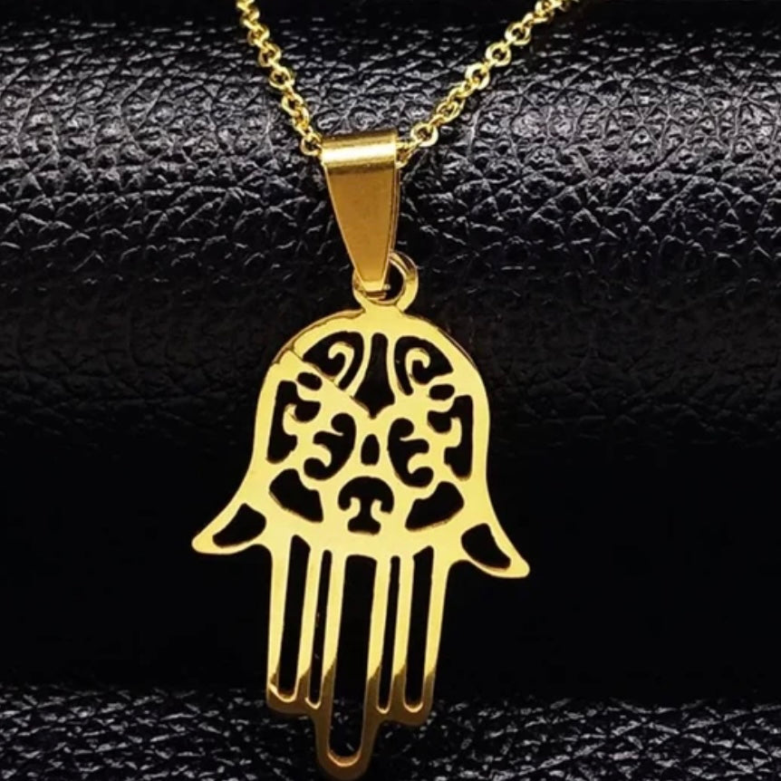 Stainless Steel Hamsa Hand Pendant Necklace in Gold or Silver Colour