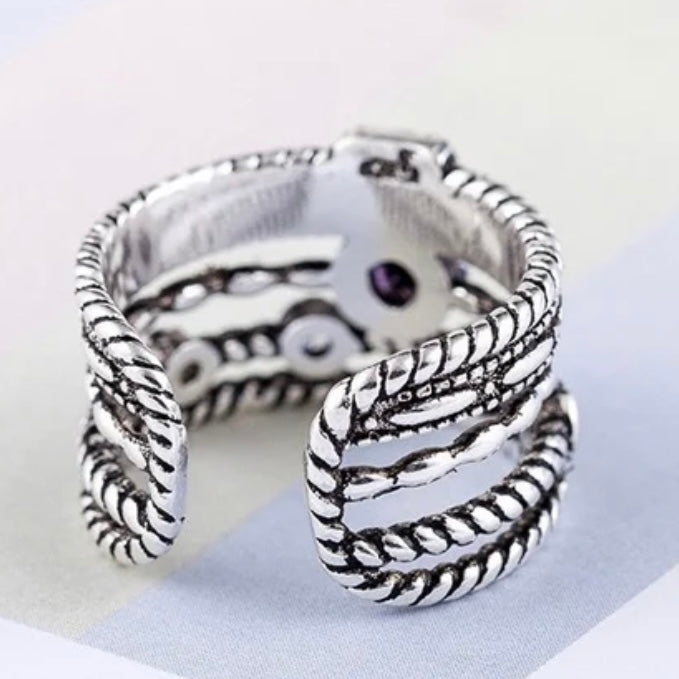 Vintage Bohemian Silver Colour Zircon Round Open Ring