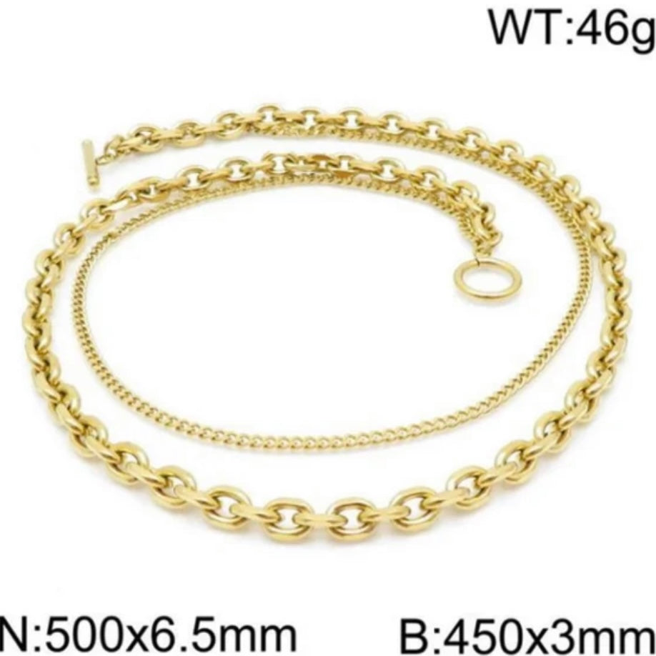 Stainless Steel Double Layer Cuban Link Chain Choker Necklace Available in Gold Silver and Black/Silver Colours