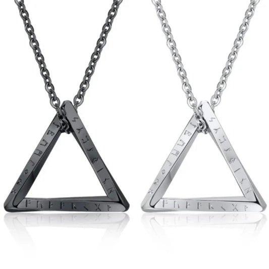 Stylist Amulet Norse Vikinging Stainless Steel Triangle Link Chain Pendant Necklace Available in Black or Silver Colours