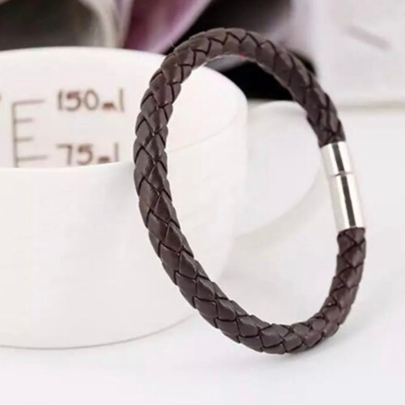 Classic Simple Braided Leather Bracelet Bangle Available in Black or Brown