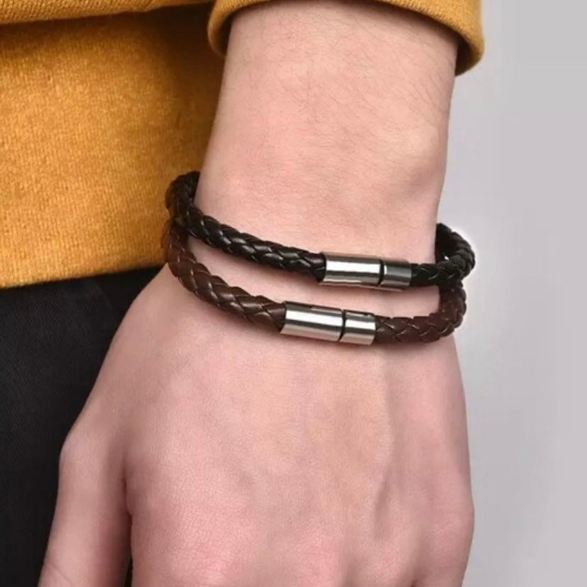 Classic Simple Braided Leather Bracelet Bangle Available in Black or Brown