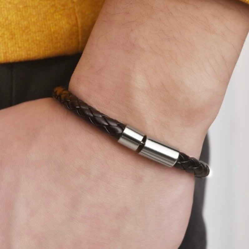 Classic Simple Braided Leather Bracelet Bangle Available in Black or Brown