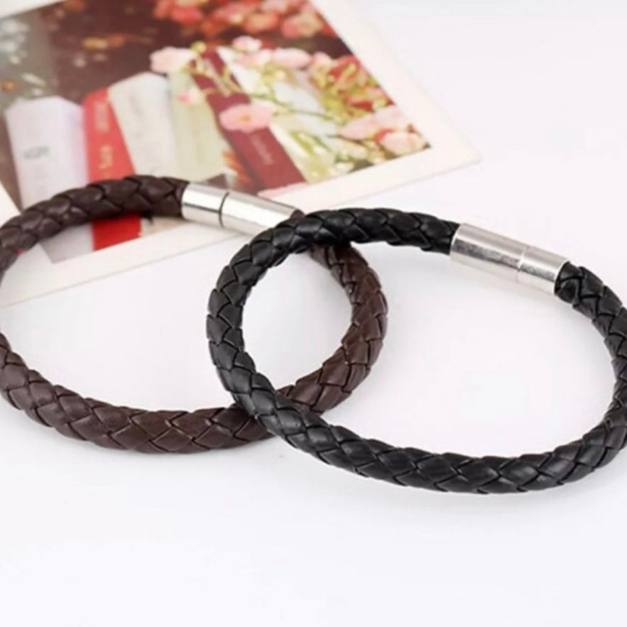 Classic Simple Braided Leather Bracelet Bangle Available in Black or Brown