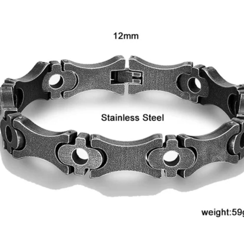 12mm Wide Stainless Steel Vintage Black Bike Motorcycle Chain Jewellery Bracelet