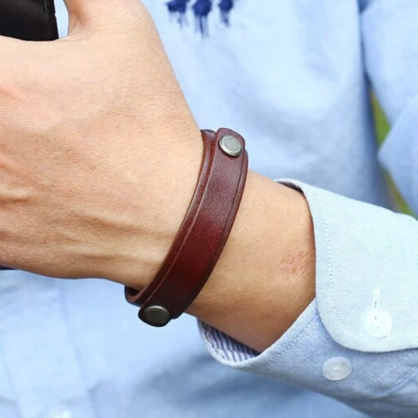 Double Layer Leather Wrap Wristband Adjustable Bracelet Cuff Available in Light brown Dark Brown & Black