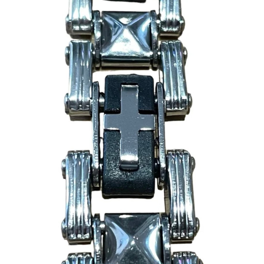 Stainless Steel Light Link Chain Cross Biker Bracelet Cuff