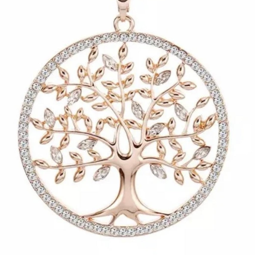 Double Chain Tree of Life Crystal Long Necklace Available in 3 Colours