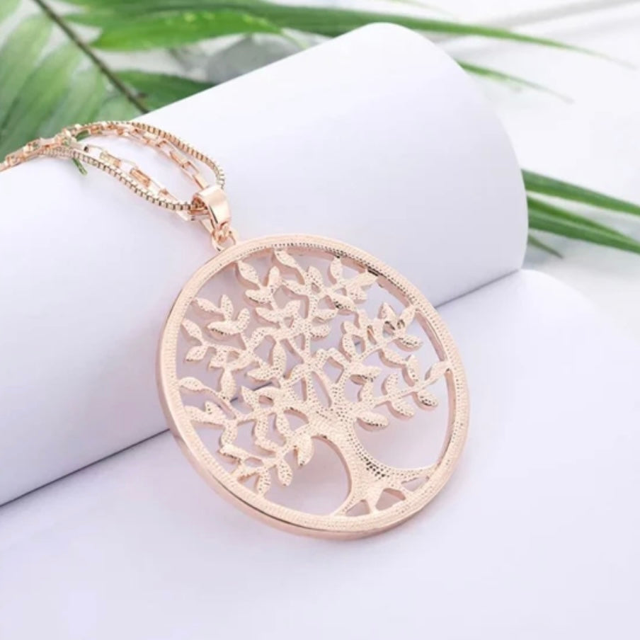 Double Chain Tree of Life Crystal Long Necklace Available in 3 Colours