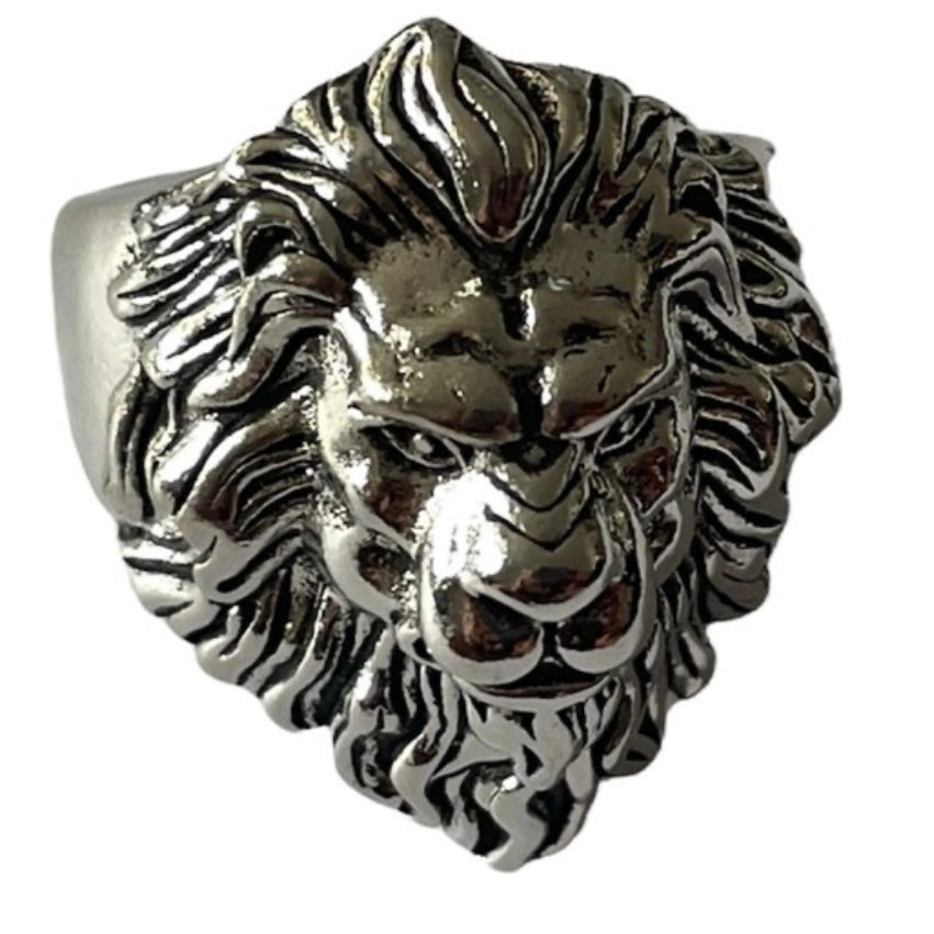 Animal Silver King Lion Adjustable Open Ring