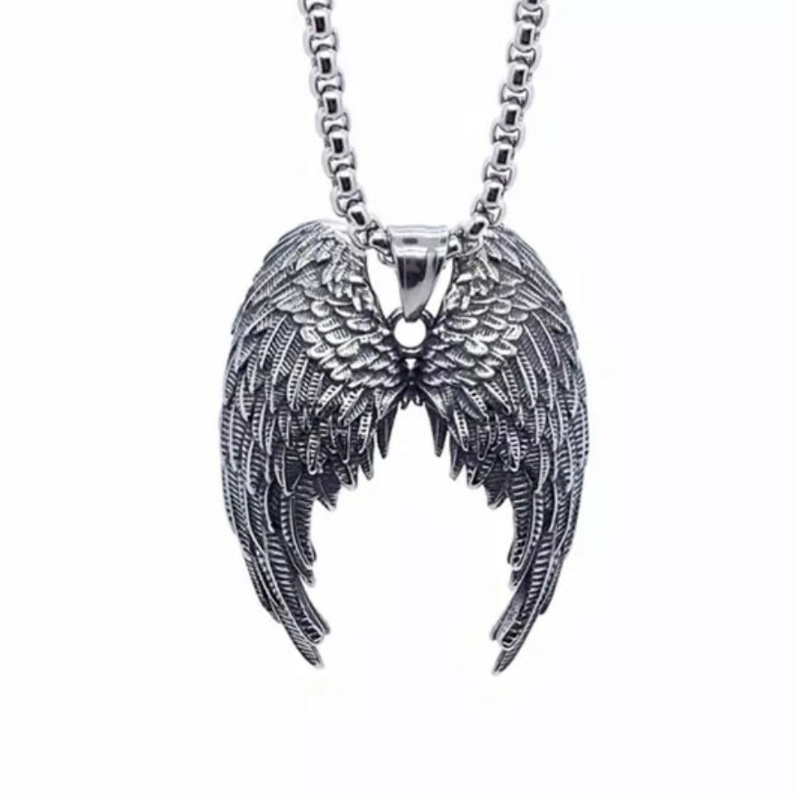 Retro Stunning Stainless Steel Double Angel Wings Pendant Necklace