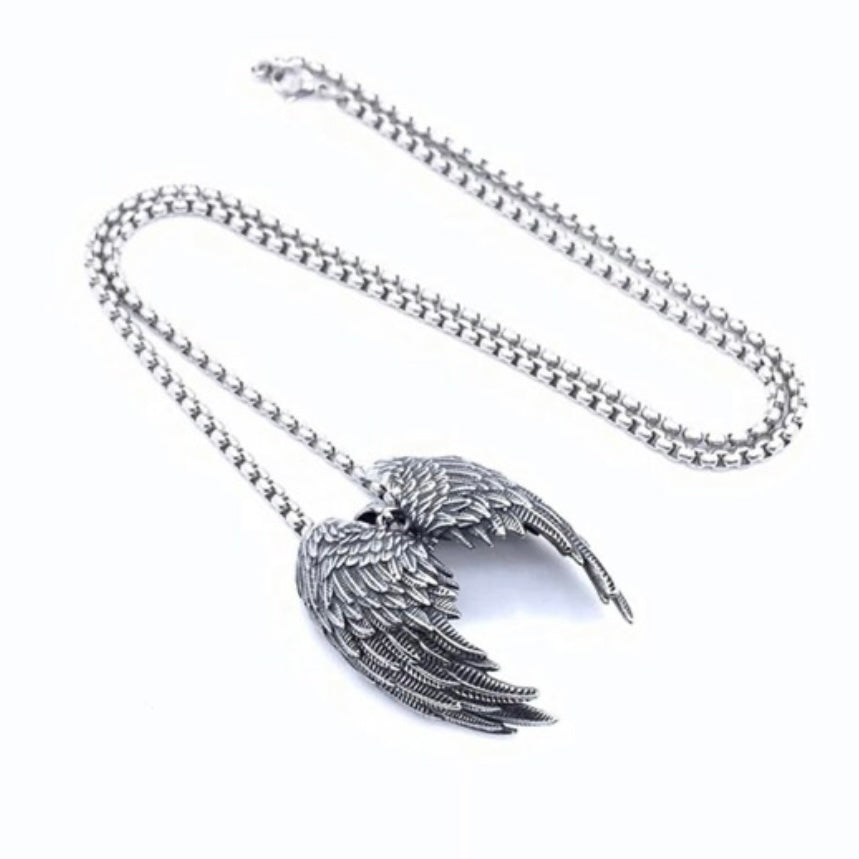 Retro Stunning Stainless Steel Double Angel Wings Pendant Necklace