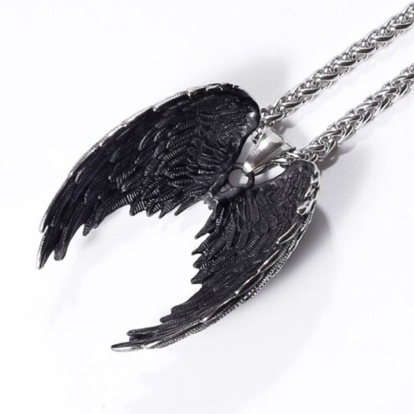 Retro Stunning Stainless Steel Double Angel Wings Pendant Necklace