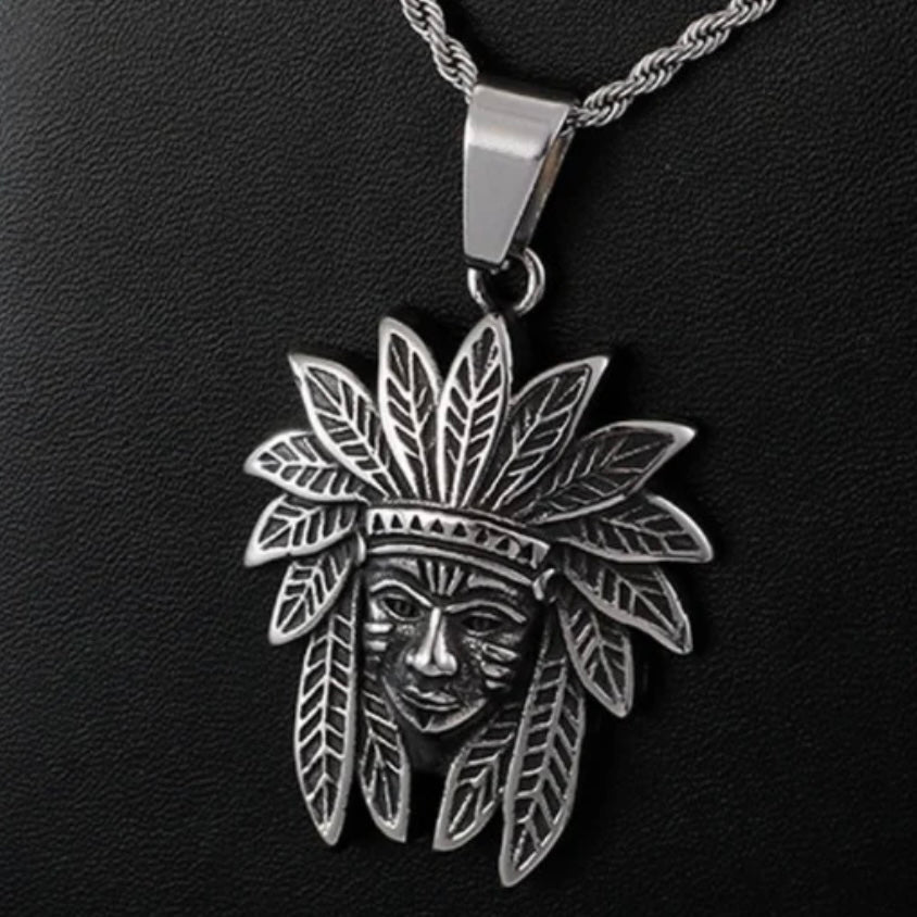 Cool Vintage Indian Chief Stainless Steel Pendant Necklace