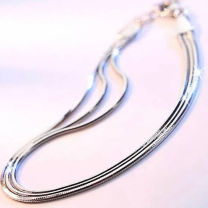 Multi Layered Snake Chain Sterling Silver Bracelet in Silver or Rose Gold