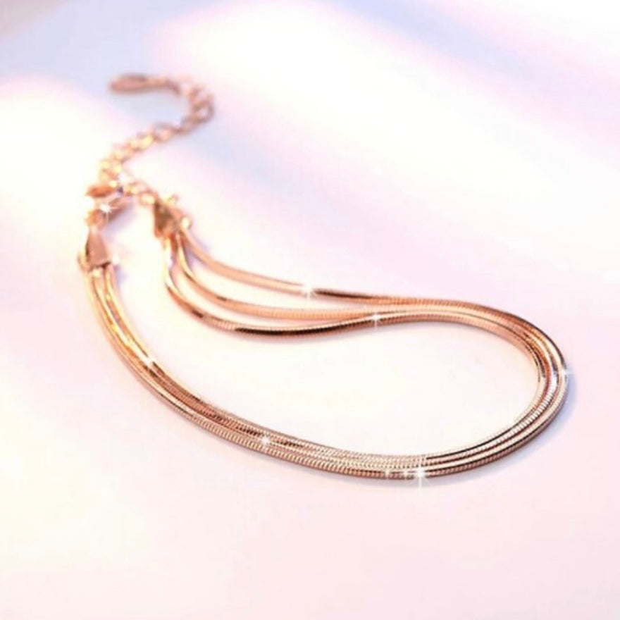 Multi Layered Snake Chain Sterling Silver Bracelet in Silver or Rose Gold