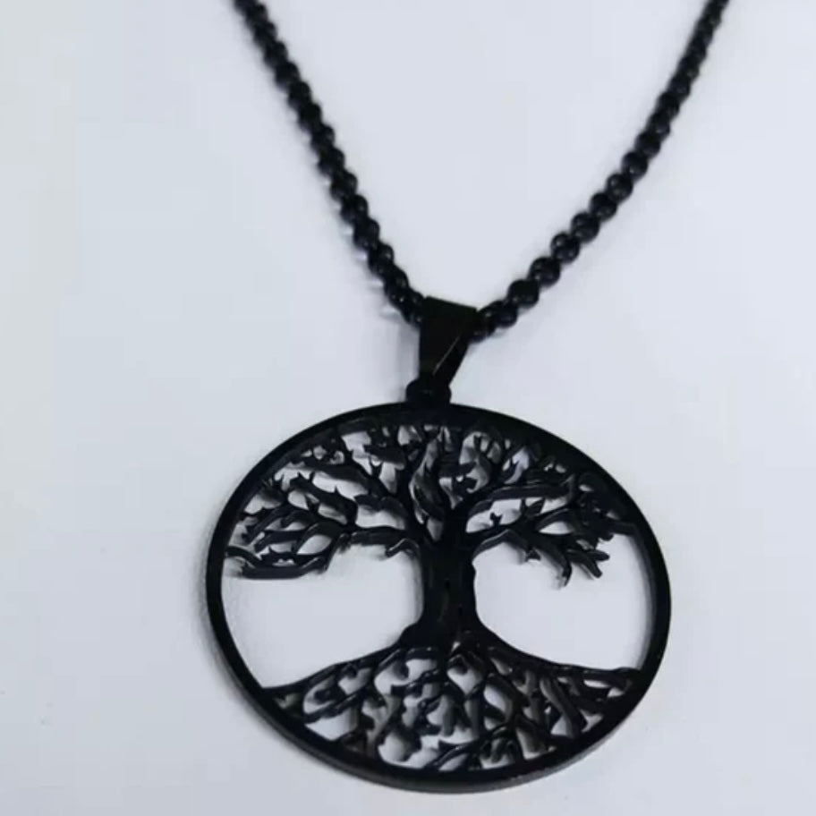 Tree of Life Stainless Steel Pendant Necklace Available in Silver Gold and Black