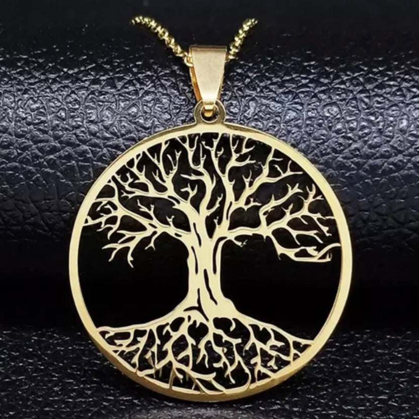 Tree of Life Stainless Steel Pendant Necklace Available in Silver Gold and Black