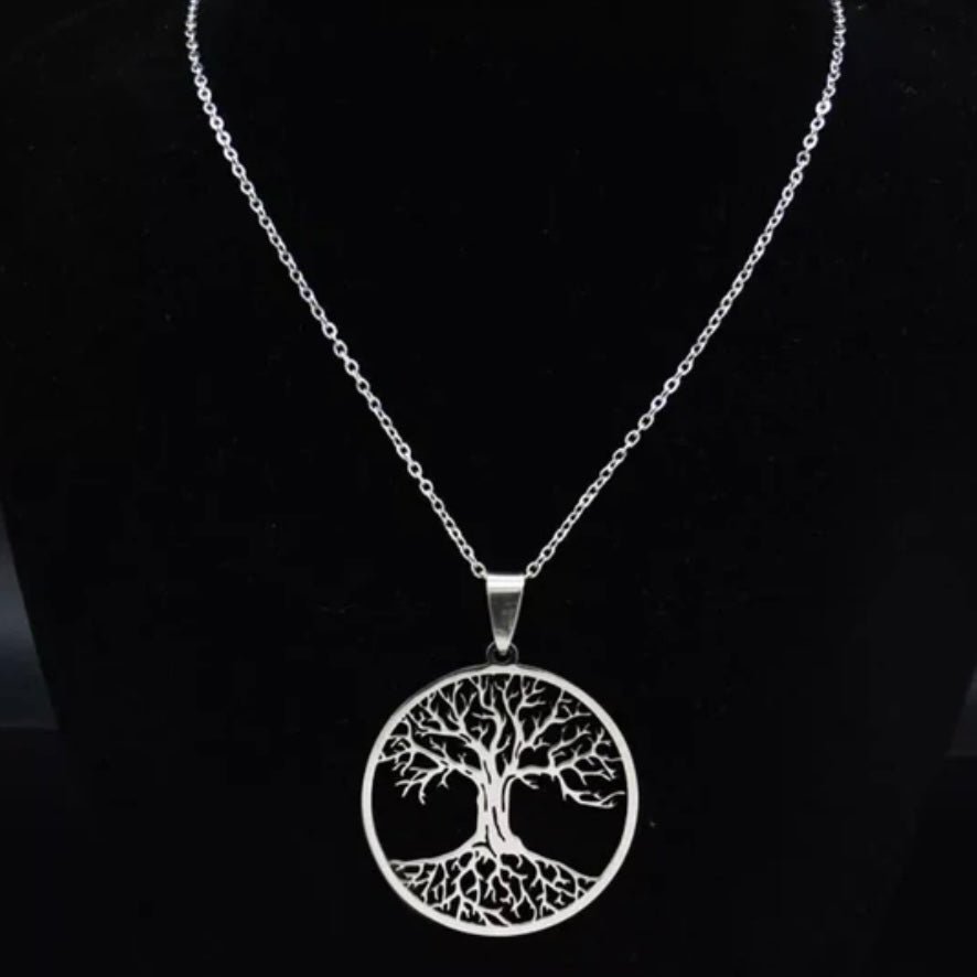 Tree of Life Stainless Steel Pendant Necklace Available in Silver Gold and Black