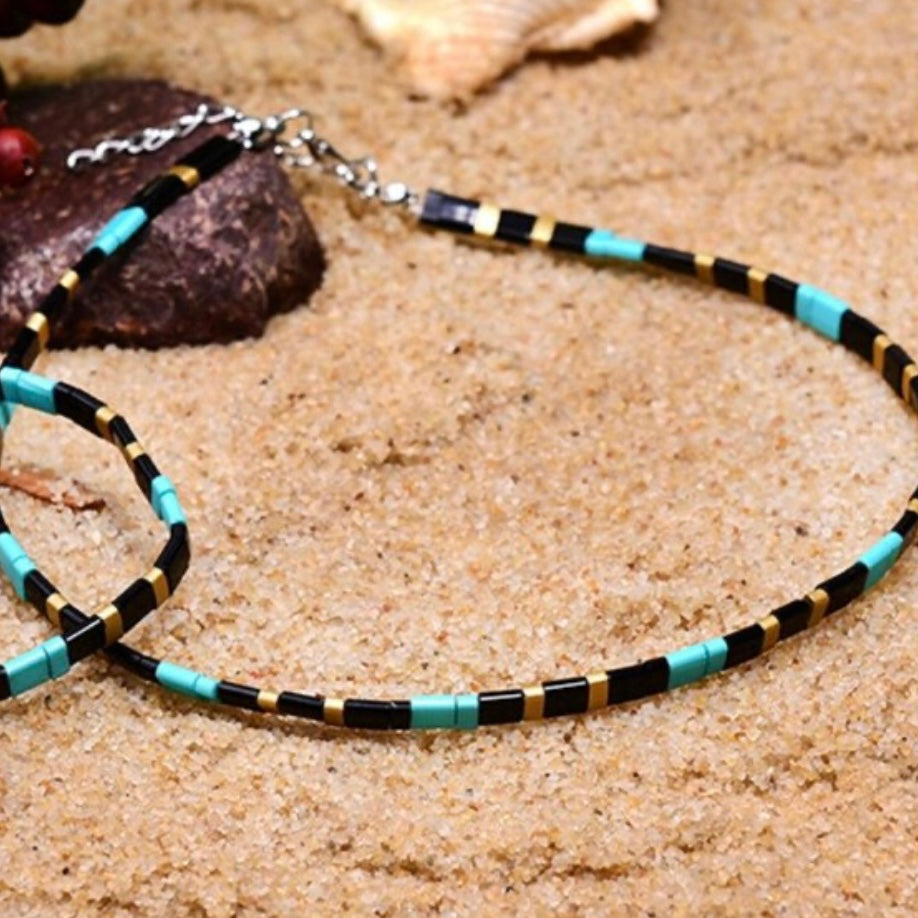 Miyuki Glass Tila Beads Boho Bracelet and Choker Necklace Jewellery Set Available in 4 Colours