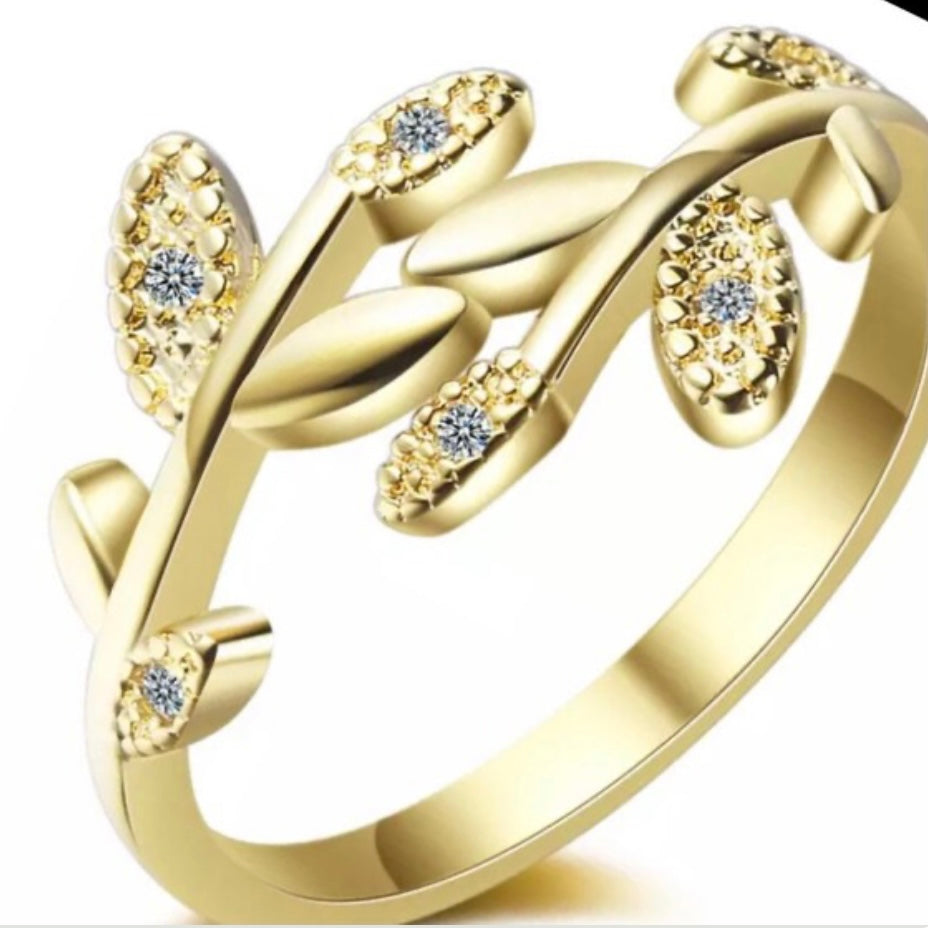 Cubic Zirconia Leaf Open Silver or Gold Coloured Ring