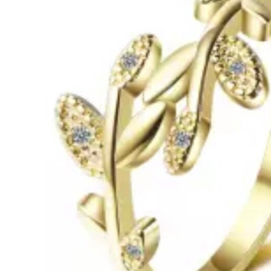 Cubic Zirconia Leaf Open Silver or Gold Coloured Ring