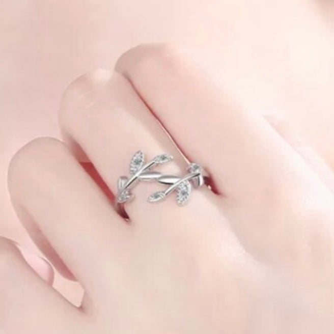 Cubic Zirconia Leaf Open Silver or Gold Coloured Ring