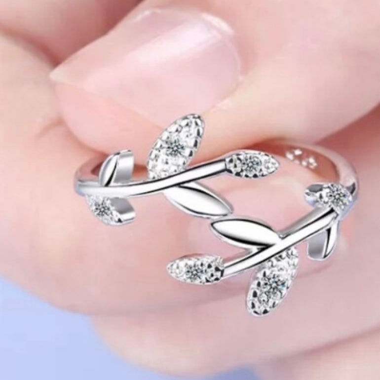 Cubic Zirconia Leaf Open Silver or Gold Coloured Ring