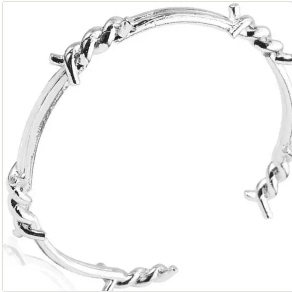 Twisted Thorn Silver Metal Punk Style Bangle Bracelet