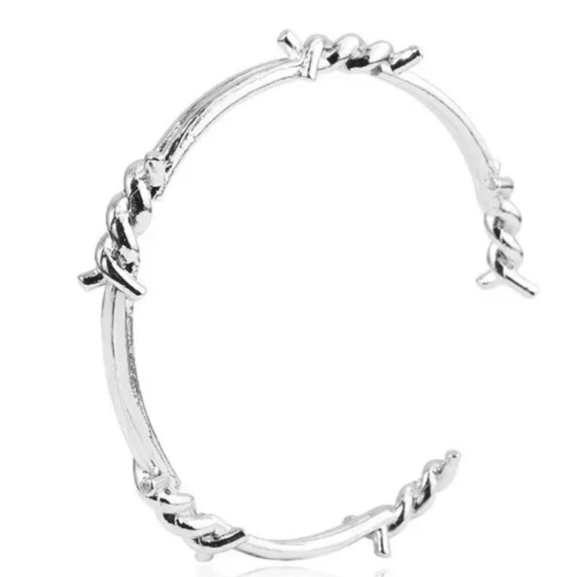 Twisted Thorn Silver Metal Punk Style Bangle Bracelet