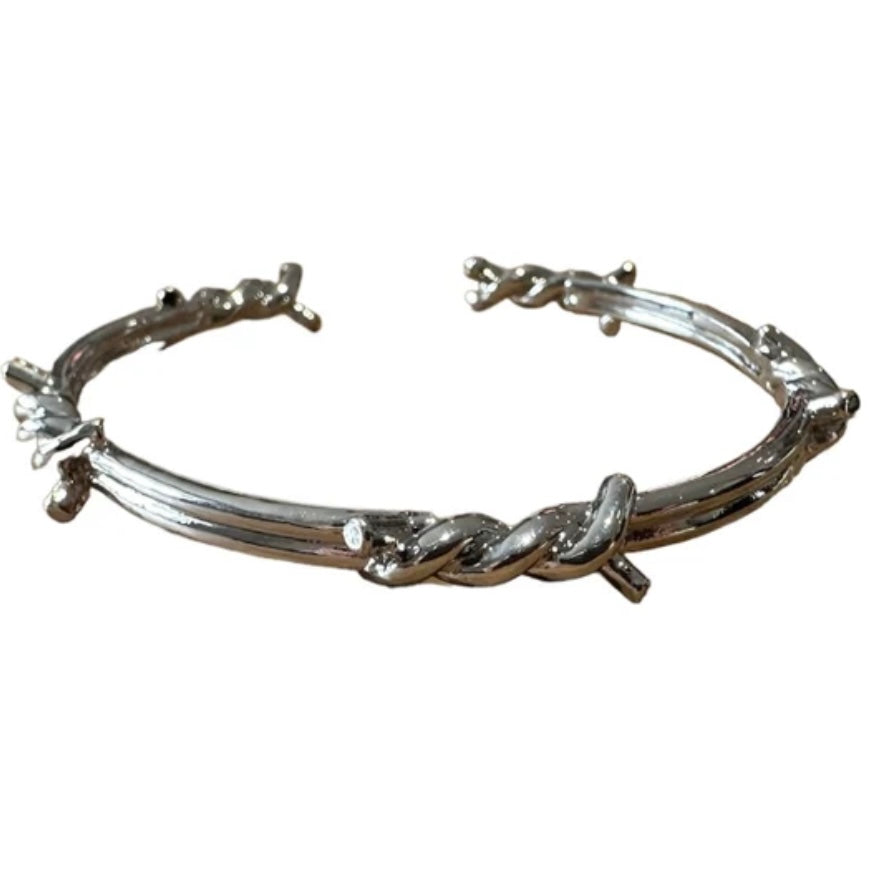 Twisted Thorn Silver Metal Punk Style Bangle Bracelet