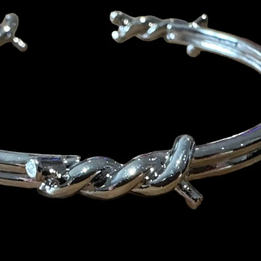 Twisted Thorn Silver Metal Punk Style Bangle Bracelet