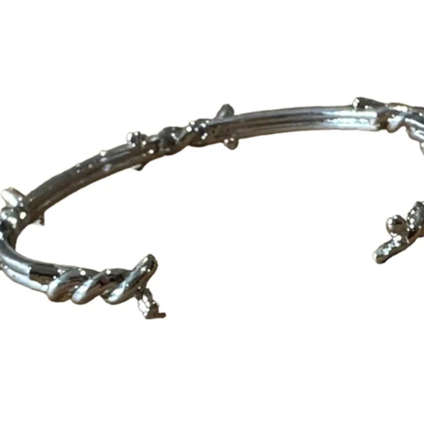 Twisted Thorn Silver Metal Punk Style Bangle Bracelet